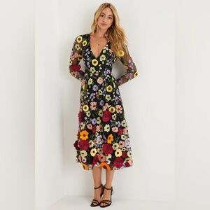 Lulus Impressive Blossom Black 3D Floral Embroidered Midi Dress
